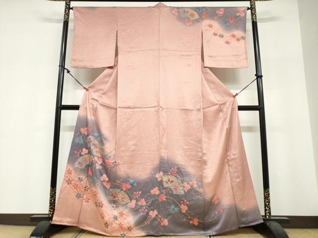 平和屋着物▽訪問着 単衣 絞り 地紙草花文 暈し染め 金彩 正絹 逸品 DABF1957ud