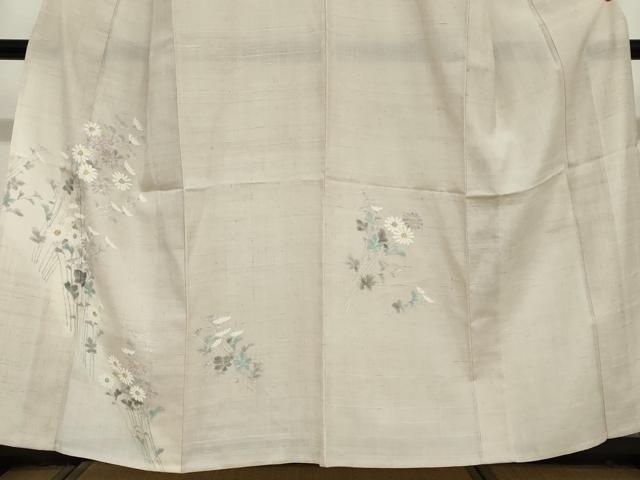 平和屋着物▽訪問着 単衣 紬地 手描き 草花文 正絹 逸品 DABF1958ud