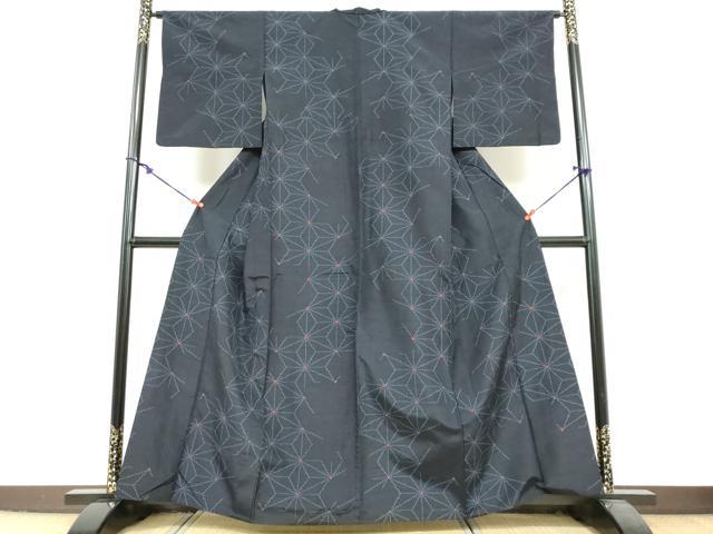 平和屋着物▽上質な紬 単衣 麻の葉文様 正絹 逸品 DABF1961ud