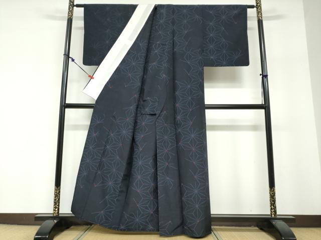 平和屋着物▽上質な紬 単衣 麻の葉文様 正絹 逸品 DABF1961ud