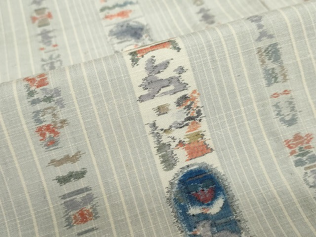 平和屋着物▽上質な紬 単衣 抽象間道 正絹 逸品 DABF1962ud