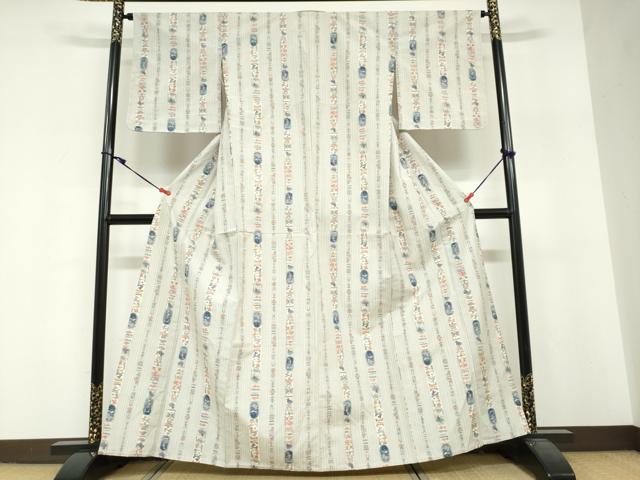 平和屋着物▽上質な紬 単衣 抽象間道 正絹 逸品 DABF1962ud