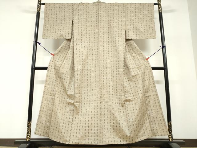平和屋着物▽上質な紬 単衣 絣文様 正絹 逸品 DABF1964ud