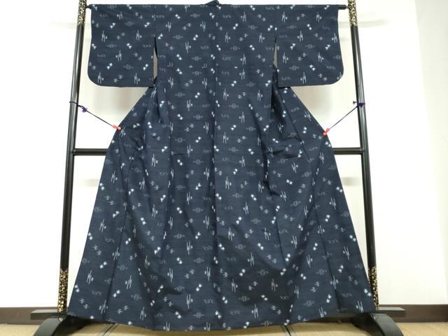 平和屋着物▽上質な紬 単衣 絣文様 正絹 逸品 DABF1965ud