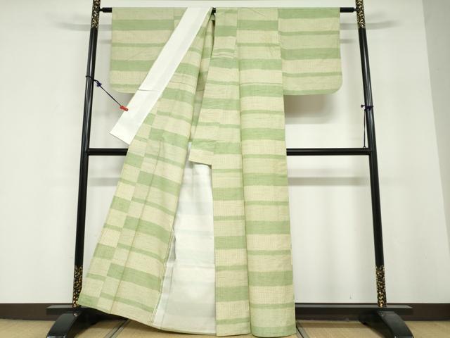 平和屋着物▽上質な紬 単衣 変わり格子文 正絹 逸品 DABF1969ud