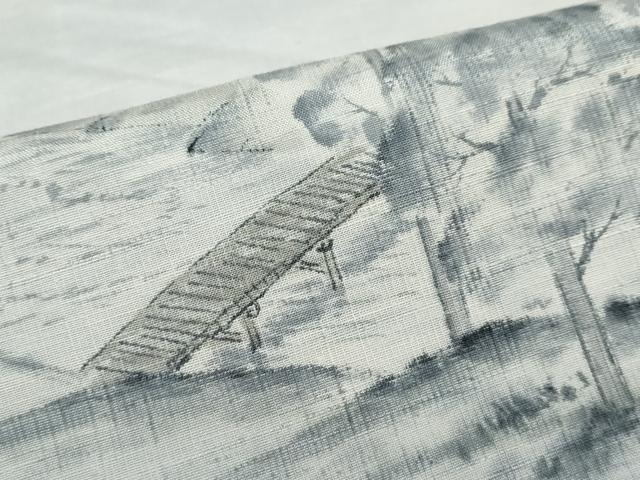 平和屋着物▽訪問着 単衣 紬地 手描き 遠山風景文 正絹 逸品 DABF1971ud