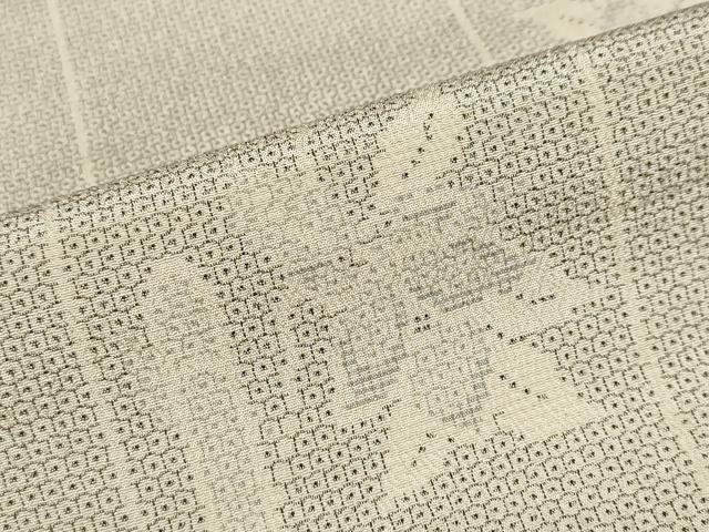 平和屋着物▽本塩沢 単衣 110亀甲 エ霞舞葉文 正絹 逸品 DABF1982ud