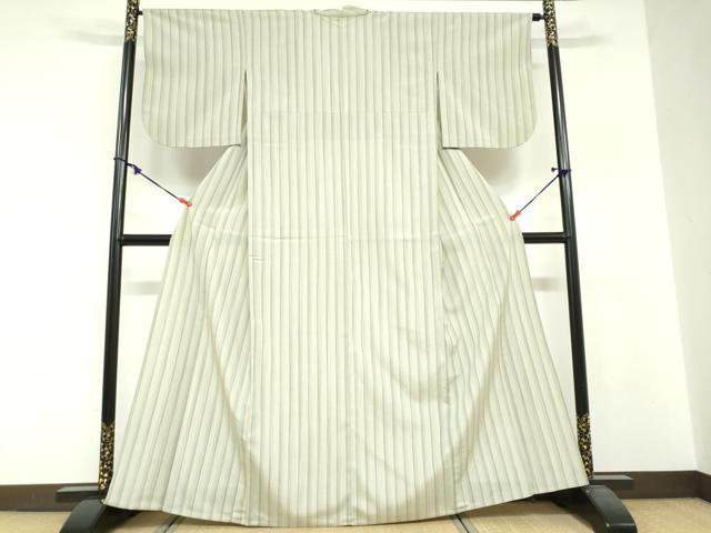 平和屋着物▽本塩沢 単衣 縞 正絹 逸品 DABF1989ud