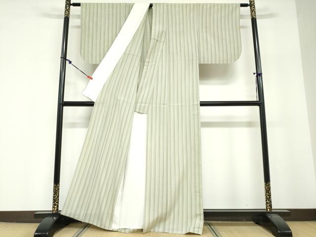 平和屋着物▽本塩沢 単衣 縞 正絹 逸品 DABF1989ud