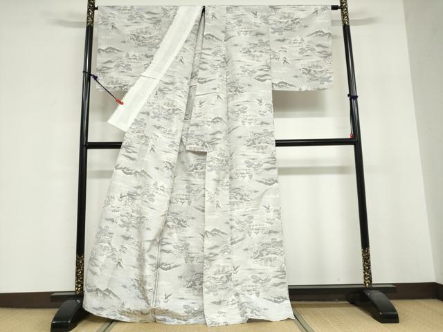 平和屋着物▽本場大島紬 単衣 白大島 風景文 正絹 逸品 DABF1998ud