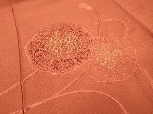 平和屋着物▼中国三大刺繍 スワトウ刺繍 汕頭刺繍 総刺繍 色留袖 鏡裏花文 金糸 赤丹色 さが美扱い 正絹 逸品 DABF2066fe