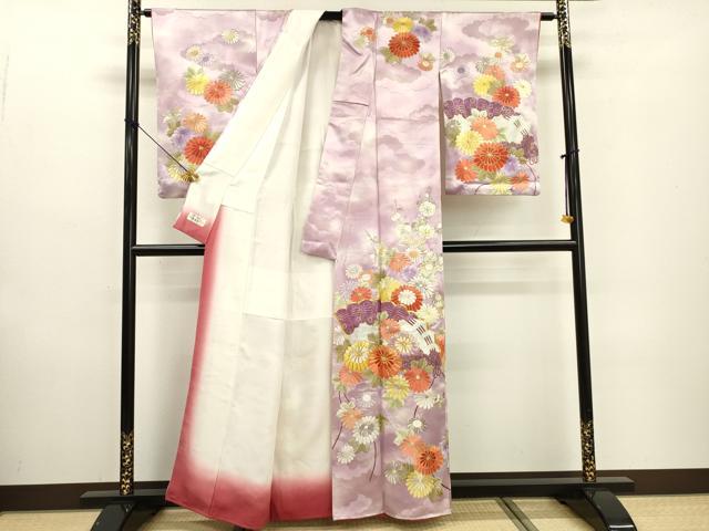 平和屋着物▼訪問着 駒刺繍 檜扇花文 暈し染 金彩 やまと誂製 正絹 逸品 DABF2067fe