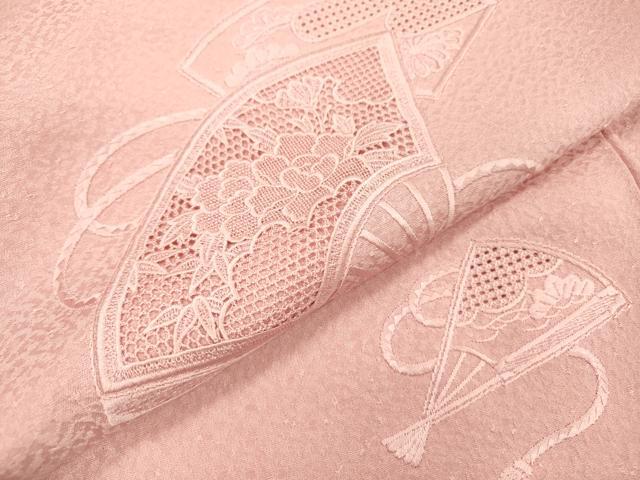 平和屋着物▼中国三大刺繍 スワトウ刺繍 汕頭刺繍 総刺繍 無地絵羽訪問着 扇面花文 虹色 正絹 逸品 DABF2083fe