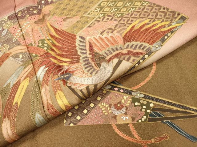 平和屋着物▼中国三大刺繍 スワトウ刺繍 汕頭刺繍 相良刺繍 総刺繍 訪問着 扇面鳳凰花文 暈し染 金彩 正絹 逸品 未使用 DABF2121fe