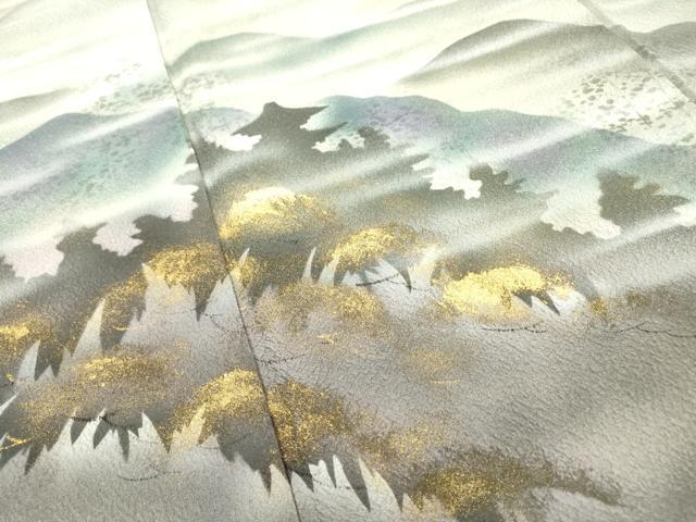 平和屋着物▼訪問着 作家物 手描き 風景シルエット 暈し染 金彩 正絹 逸品 DABF2128fe