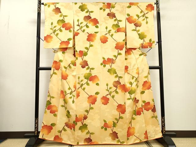 平和屋着物▼上質な小紋 地紋起こし 枝花 正絹 逸品 DABF2151fe