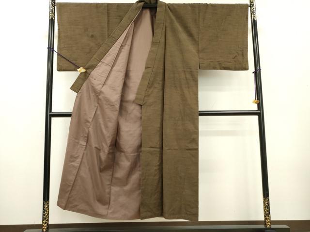 平和屋着物●男性 紬 アンサンブル 朽葉色 正絹 逸品 DABF2256fe