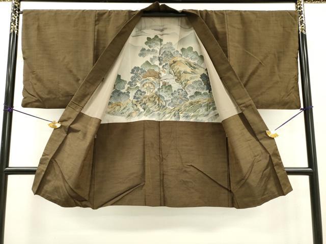 平和屋着物●男性 紬 アンサンブル 朽葉色 正絹 逸品 DABF2256fe