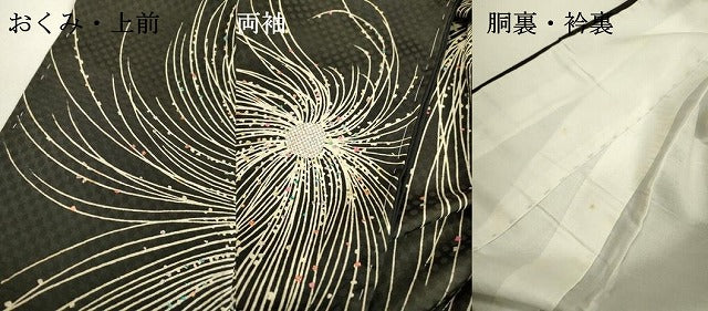 平和屋着物●訪問着 刺繍 乱菊 黒地 正絹 逸品 DABF2262fe