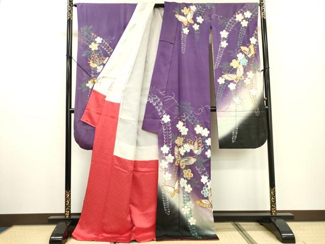 平和屋着物●豪華振袖 舞蝶枝垂れ桜 暈し染 金銀彩 銀通し地 正絹 逸品 DABF2263fe