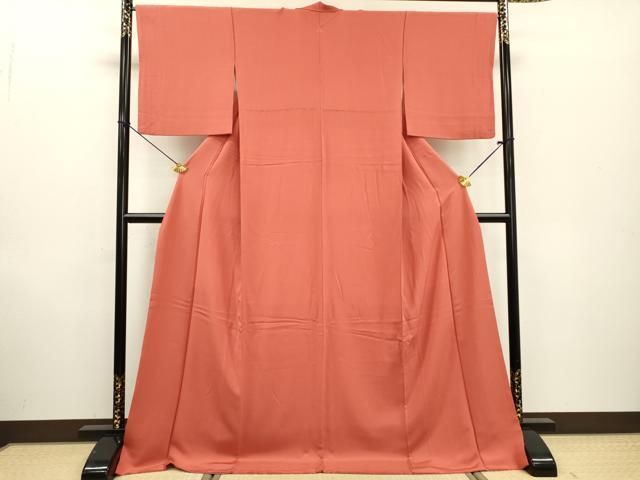 平和屋着物●ファッションデザイナー 花井幸子 色無地 銀朱色 ロング丈 正絹 逸品 DABF2264fe
