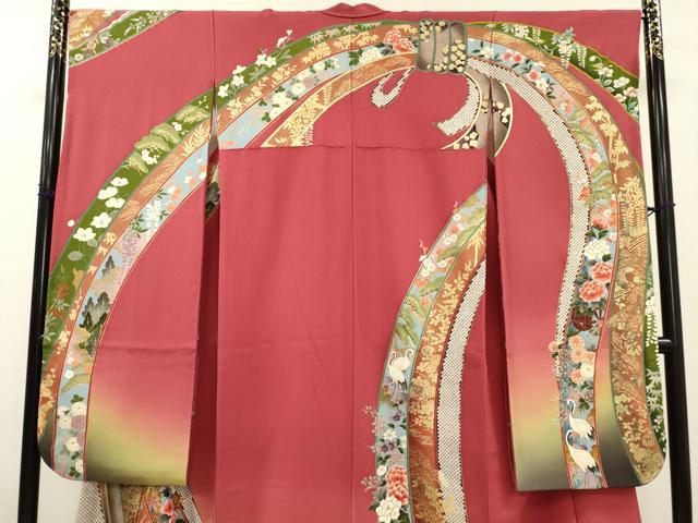 平和屋着物●豪華振袖 群れ鶴花車文 暈し染 金彩 正絹 逸品 DABF2265fe