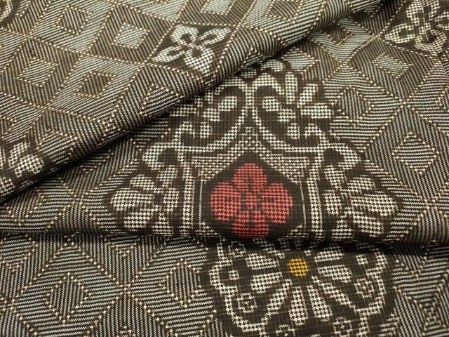 平和屋着物●本場大島紬 龍郷絣 7マルキ 花菱文 正絹 逸品 未使用 DABF2273fe