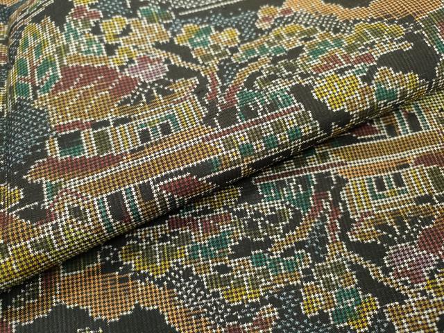 平和屋着物●本場大島紬 7マルキ 風景花文 正絹 逸品 DABF2277fe