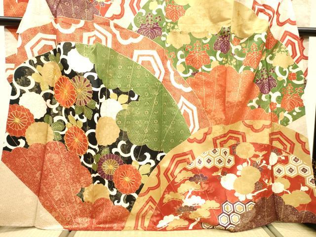平和屋着物●豪華振袖 駒刺繍 吉祥菊唐草松文 金彩 金通し地 正絹 逸品 DABF2282fe