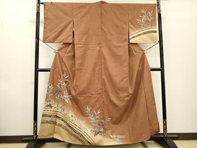 平和屋着物●訪問着 紬地 花唐草文 金彩 正絹 逸品 DABF2285fe