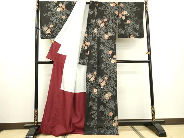 平和屋着物●小紋 雪輪花文 黒地 洗える着物 DABF2290fe