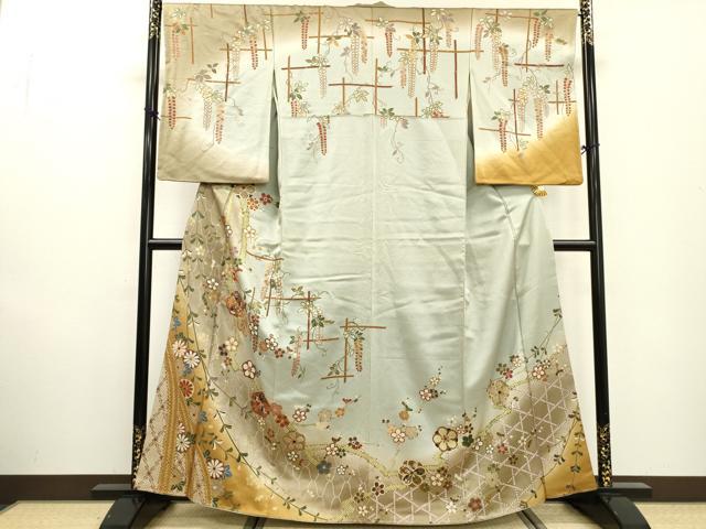平和屋着物●訪問着 駒刺繍 藤花房枝花文 暈し染 金彩 ますいわ屋扱い 正絹 逸品 DABF2303fe