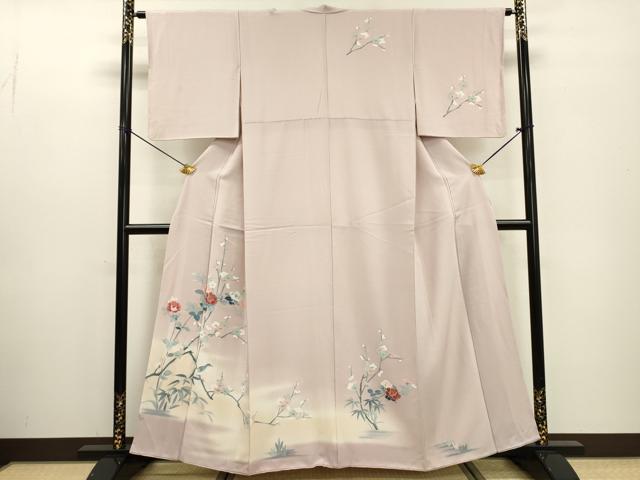 平和屋着物▼訪問着 友禅 枝花に休み鳥 暈し染 正絹 逸品 DABF2364fe
