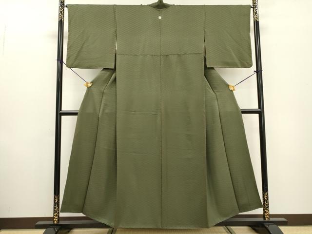 平和屋着物▼上質な色無地 菱地紋 老竹色 正絹 逸品 DABF2366fe