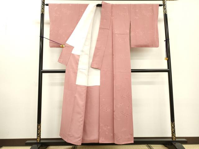 平和屋着物▼上質な色無地 枝花笹地紋 石竹色 正絹 逸品 DABF2374fe