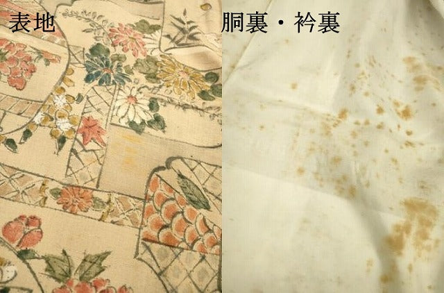 平和屋着物▼上質な小紋 紬地 手描き 花鳥文 正絹 逸品 DABF2378fe