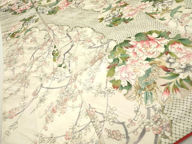 平和屋着物▼上質な小紋 鹿の子花鳥文 金彩 正絹 逸品 DABF2386fe
