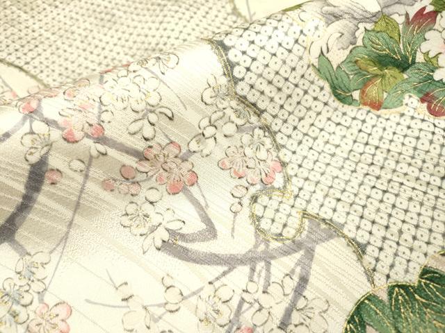 平和屋着物▼上質な小紋 鹿の子花鳥文 金彩 正絹 逸品 DABF2386fe