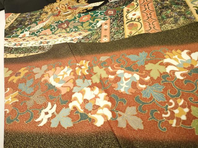 平和屋着物▼中国三大刺繍 相良刺繍 黒留袖 駒刺繍 向かい鳥花唐草文 暈し染 金彩 正絹 逸品 DABF2398fe