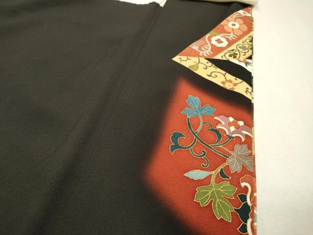 平和屋着物▼中国三大刺繍 相良刺繍 黒留袖 駒刺繍 向かい鳥花唐草文 暈し染 金彩 正絹 逸品 DABF2398fe