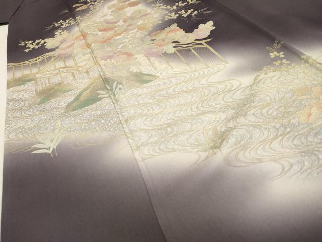 平和屋着物▼訪問着 流水花文 暈し染 金銀彩 正絹 逸品 DABF2415fe