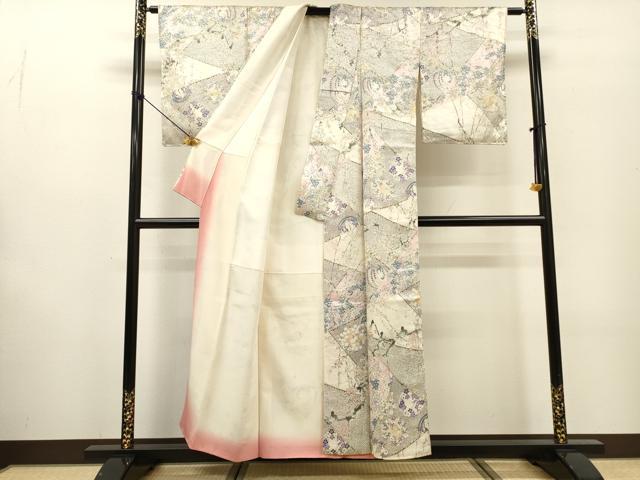 平和屋着物▼上質な小紋 切嵌鹿の子花文 金彩 正絹 逸品 DABF2427fe