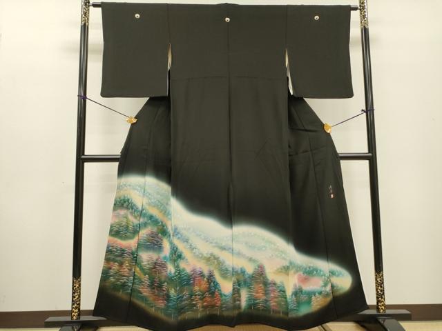 平和屋着物▼豪華黒留袖 作家物 雪持ち風景文 暈し染 金彩 正絹 逸品 DABF2435fe