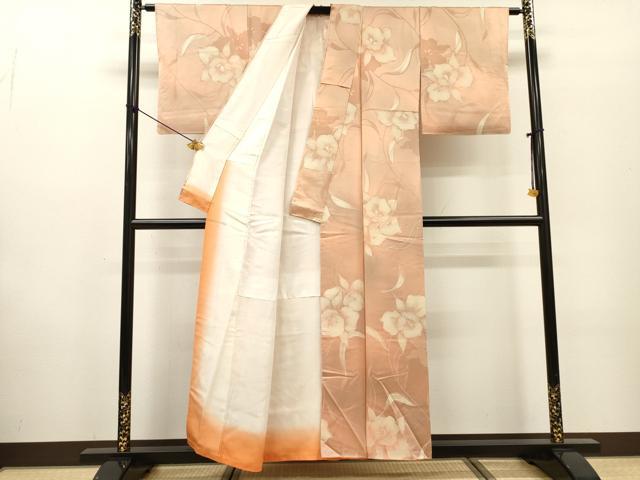 平和屋着物▼上質な小紋 地紋起こし 草花 暈し染 正絹 逸品 DABF2444fe