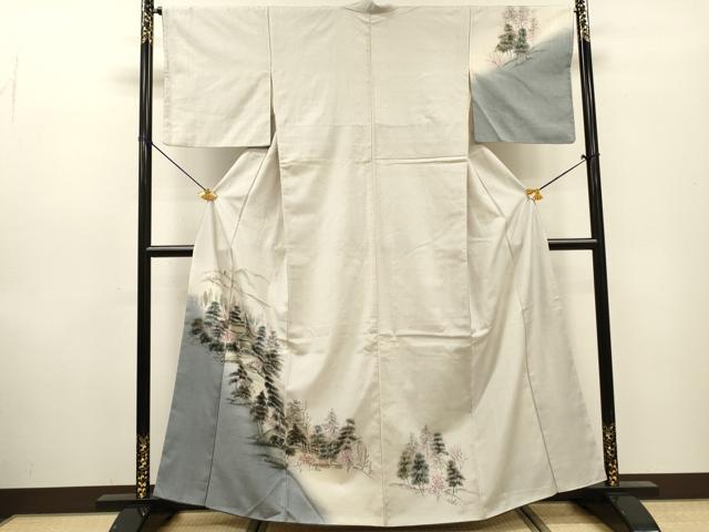 平和屋着物▼訪問着 紬地 手描き 水辺風景文 正絹 逸品 DABF2461fe