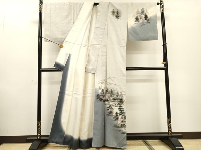 平和屋着物▼訪問着 紬地 手描き 水辺風景文 正絹 逸品 DABF2461fe