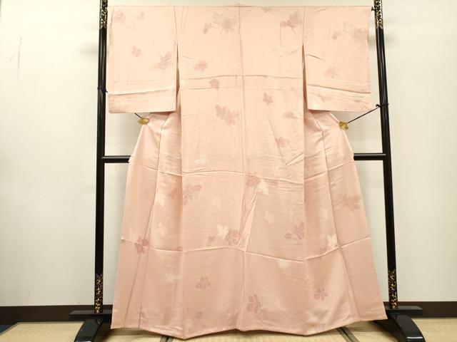 平和屋着物▼上質な小紋 地紋起こし 絞り 舞葉文 正絹 逸品 DABF2476fe