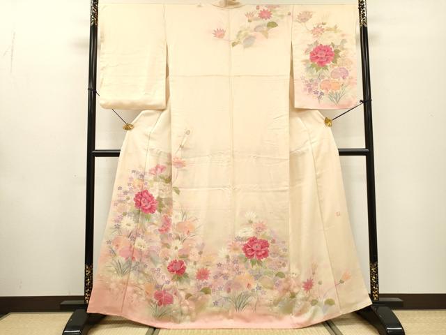 平和屋着物▼訪問着 作家物 手描き 草花 暈し染 金彩 正絹 逸品 DABF2514fe