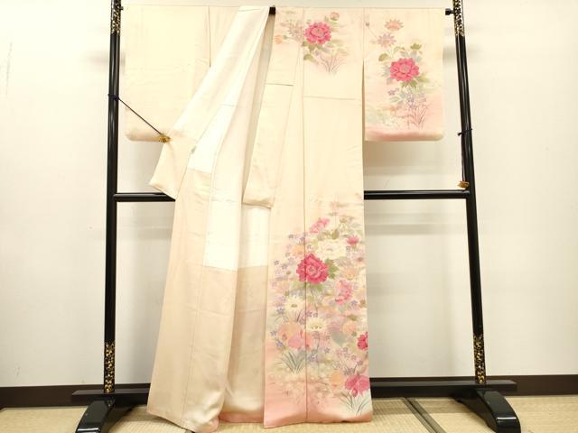 平和屋着物▼訪問着 作家物 手描き 草花 暈し染 金彩 正絹 逸品 DABF2514fe
