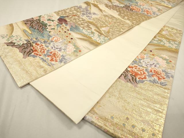 平和屋着物▼六通柄袋帯 唐織 日本屏風絵 山水四季花鳥図 伝雪舟 金糸 正絹 逸品 DABF2521fe